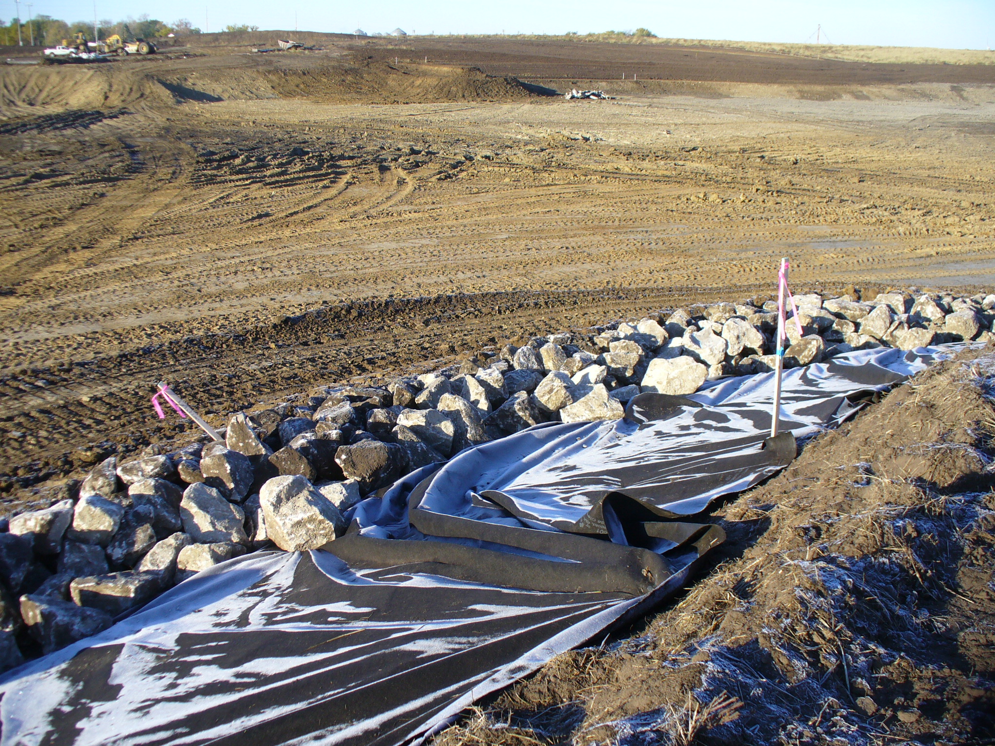 Fabric placed under the revetment. October 25, 2013